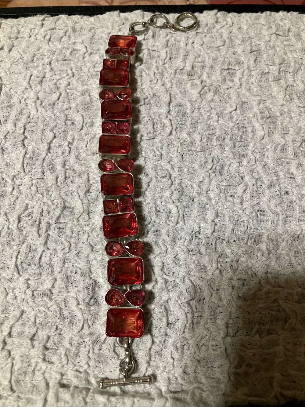 Red Crystal Link Bracelet with Toggle Clasp
